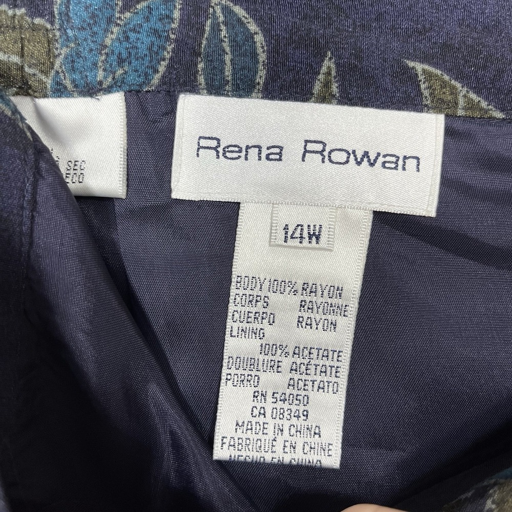 Vintage Rena Rowan Maxi Skirt 14W Blue Floral Straight Lined Slit Modest 90s - Picture 8 of 16